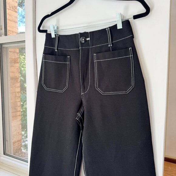 New Anthropologie Maeve The Colette Ponte Crop Wide Leg Pants Black Contrast 27 - Picture 3 of 11